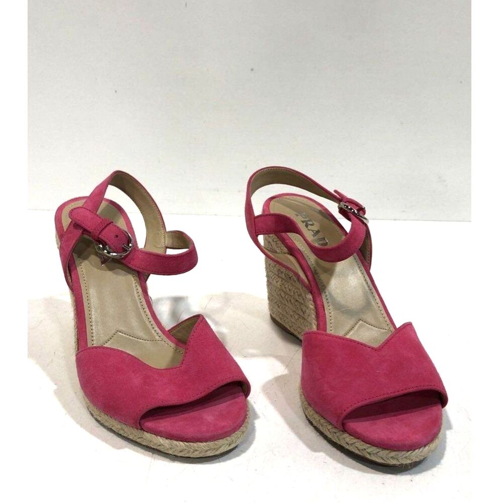 Prada Pink Suede Espadrille Wedge Sandals Women's 40 COA (9.5)